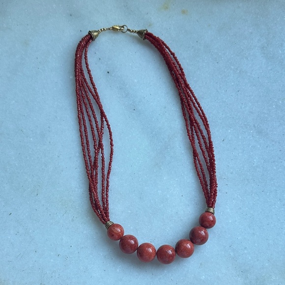 Vintage Signed LS Lee Sands Sponge Coral Bead Necklace - Picture 1 of 7